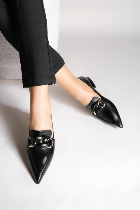 kadın loafer zincir tokalı günlük ayakkabı rukez siyah marjin ayakkabı