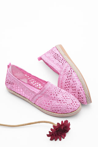 Kadın Örgülü Dantelli Espadril Erlin - Pembe