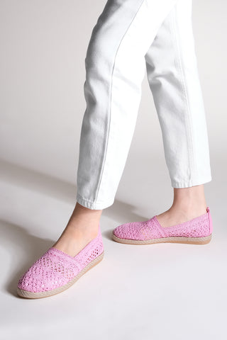 Kadın Örgülü Dantelli Espadril Erlin - Pembe