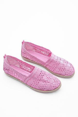 Kadın Örgülü Dantelli Espadril Erlin - Pembe